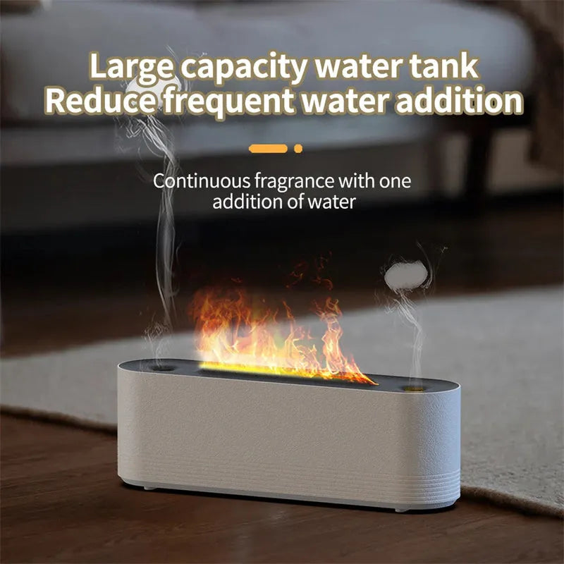 Black Flame Air ultrasonic humidifier diffuser with coloured LED lights on a wooden table