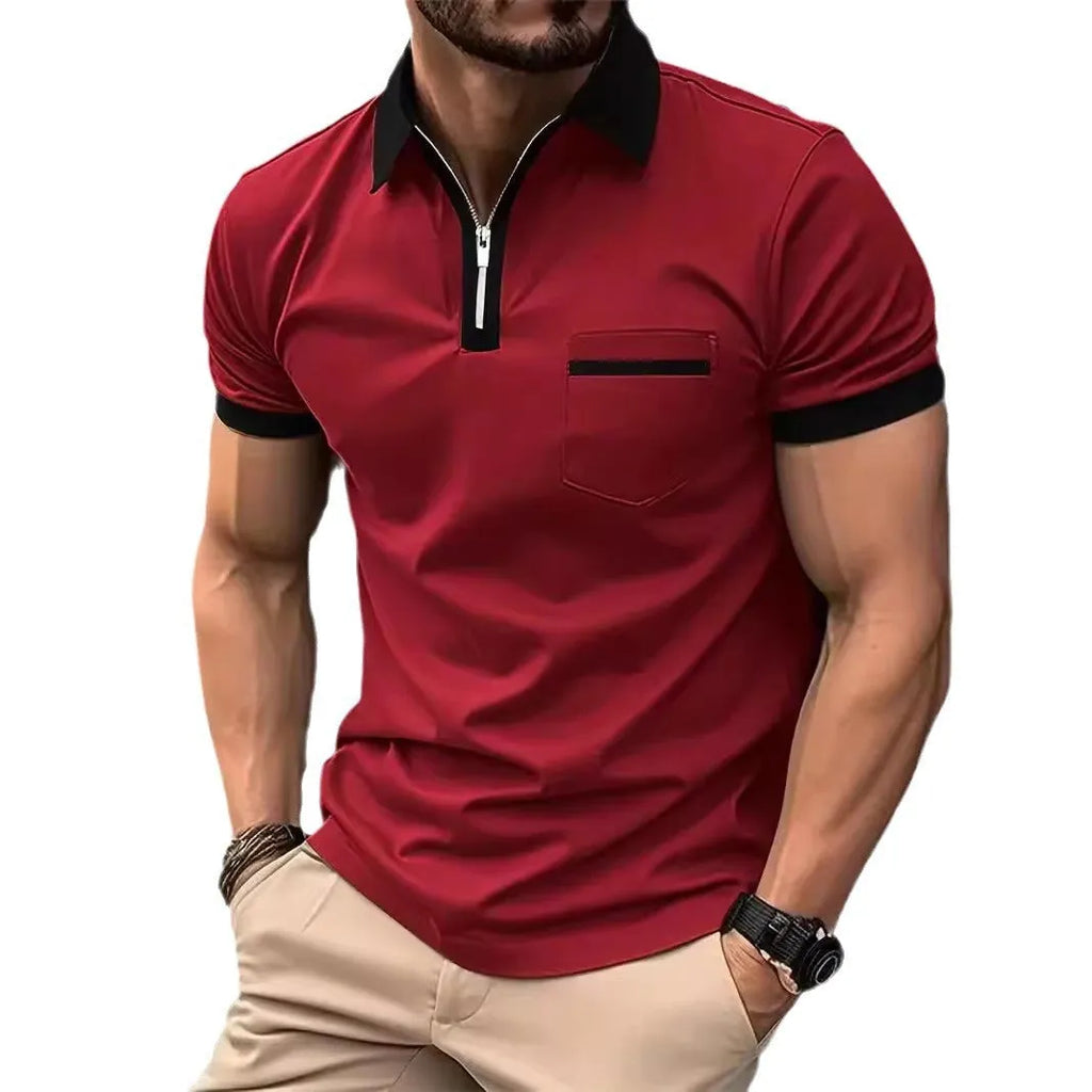 Men's loose fit casual short sleeve shirt with chest pocket in two-tone colour combination