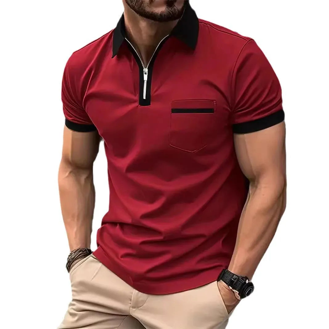 Men's loose fit casual short sleeve shirt with chest pocket in two-tone colour combination