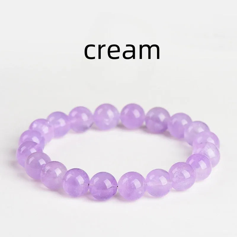 Lavender amethyst round bead bracelet with water ripple pattern geometric design