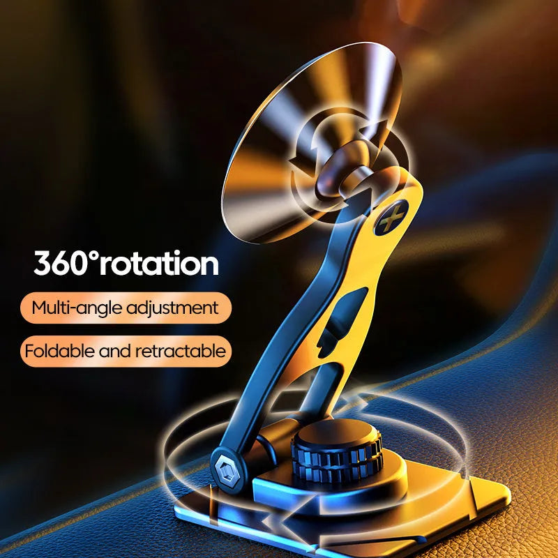 Telescopic magnetic car phone holder mounted on dashboard with floating screen design