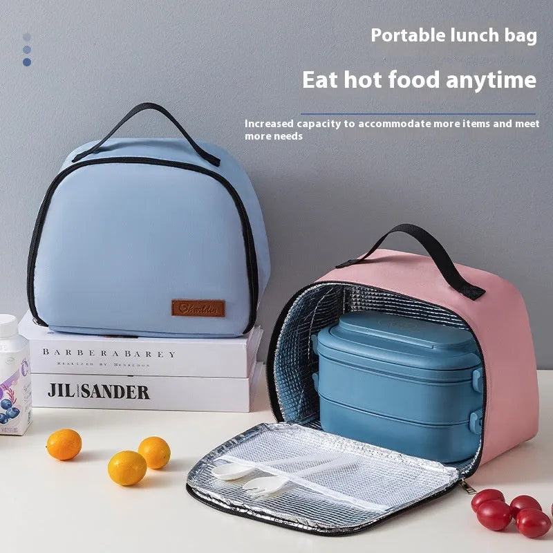 Insulated lunch box bag in textured cloth material with large capacity for picnics