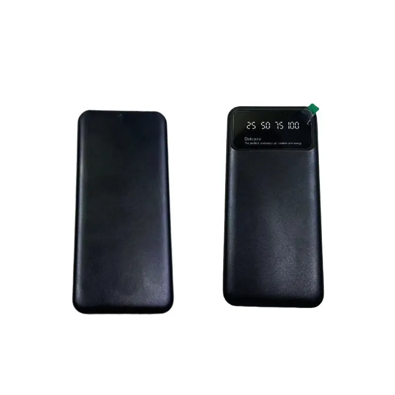 Black ultra-thin 10000mAh power bank with plastic shell on a white background