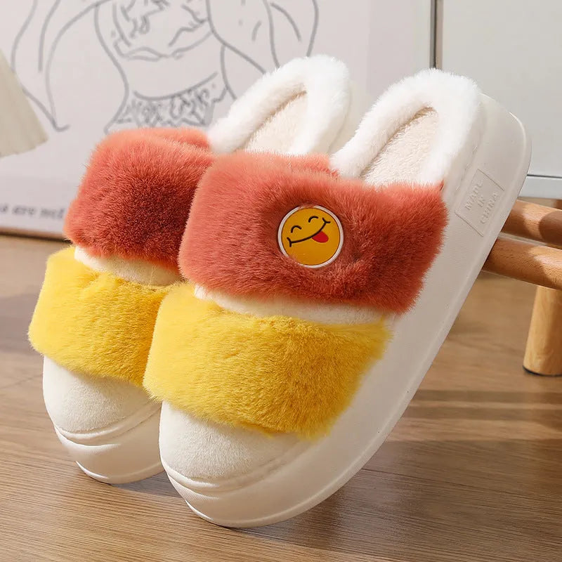 Thermal cotton slippers with plush upper and cashmere lining in five colour options