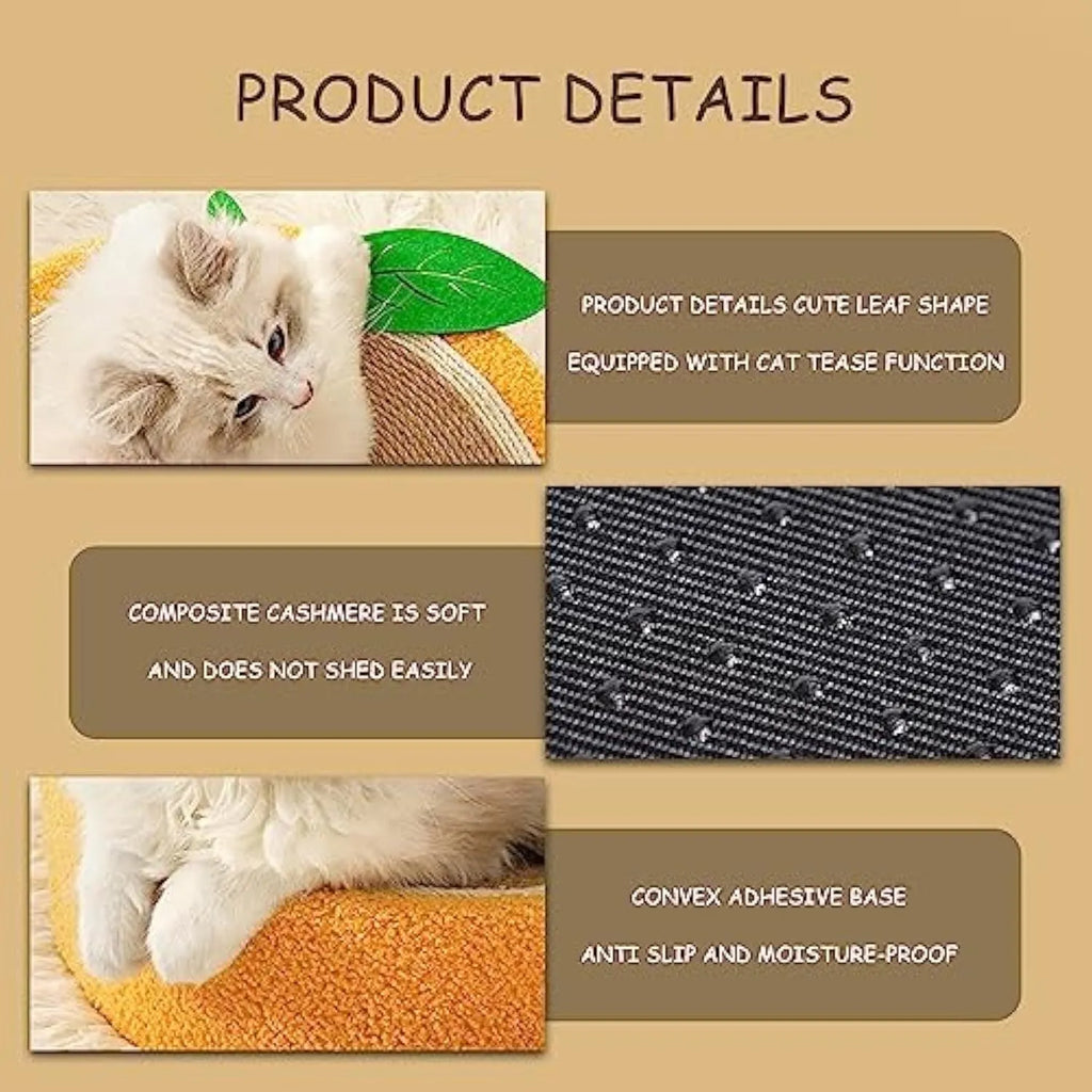 Yellow round sisal cat scratching board with concave centre, dimensions 390mm.
