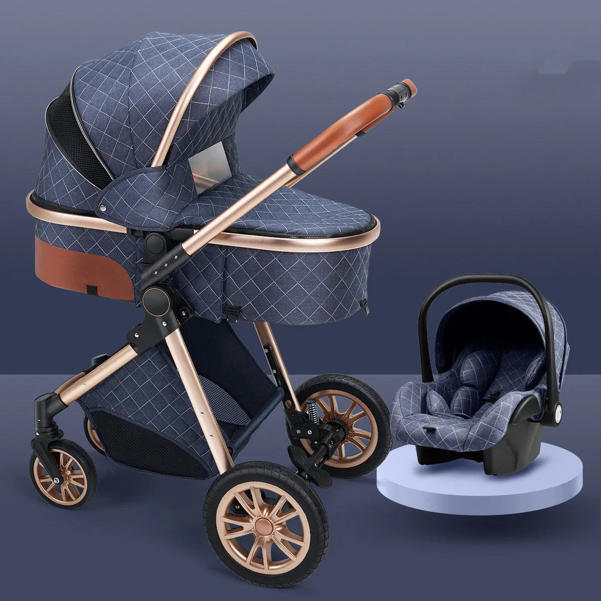 Lightweight folding two way shock absorbing newborn baby stroller with aluminium alloy frame and safety basket