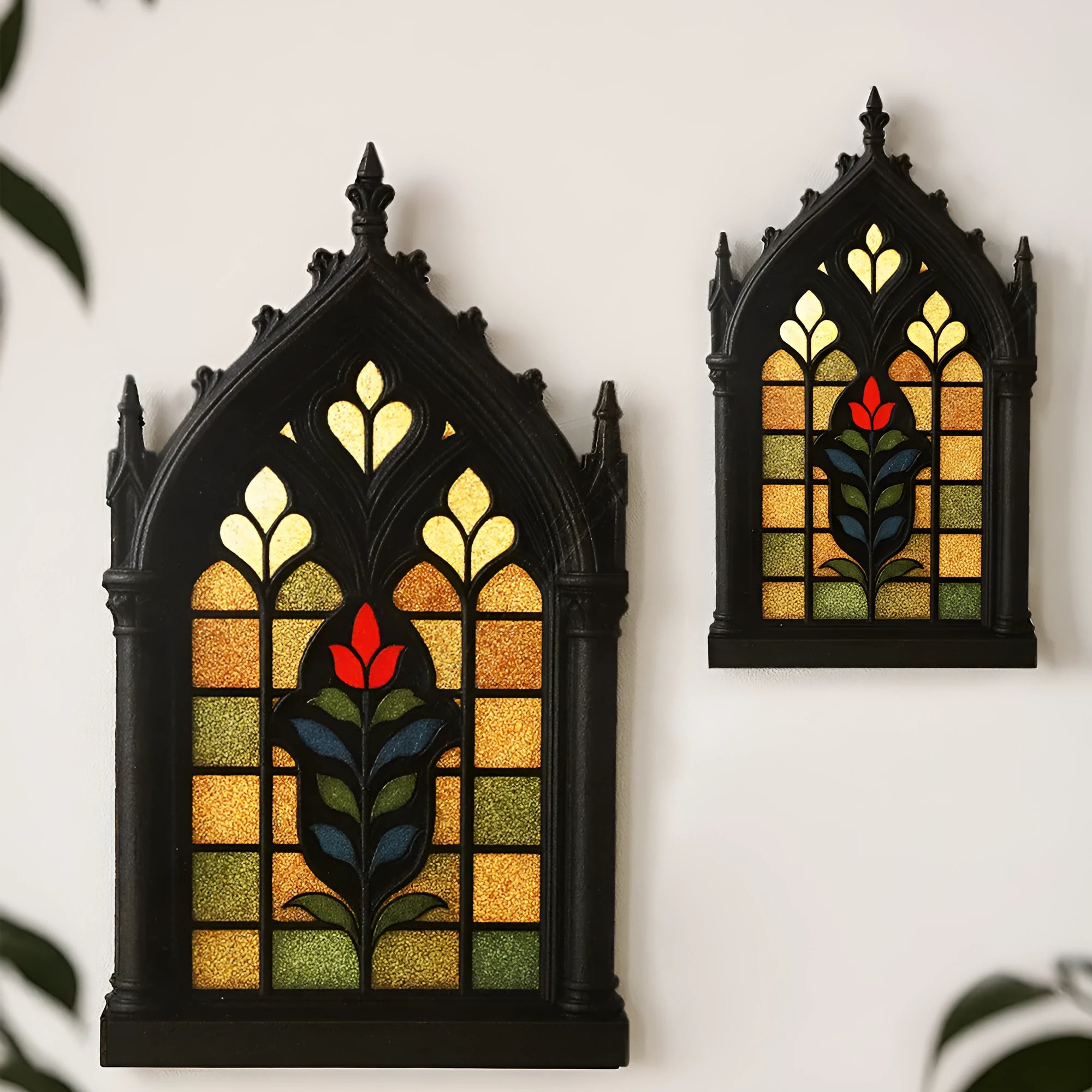 Black wooden Gothic style door frame wall mounted storage rack in three sizes