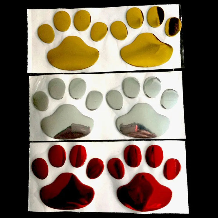 PVC hand-shaped brush car sticker with dog footprints pattern in black, silver, red, or gold.