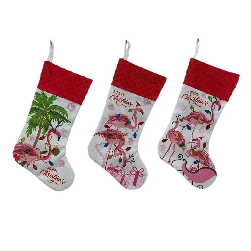 Flamingo Christmas stocking decoration measuring 46 by 28 cm in cloth fabric