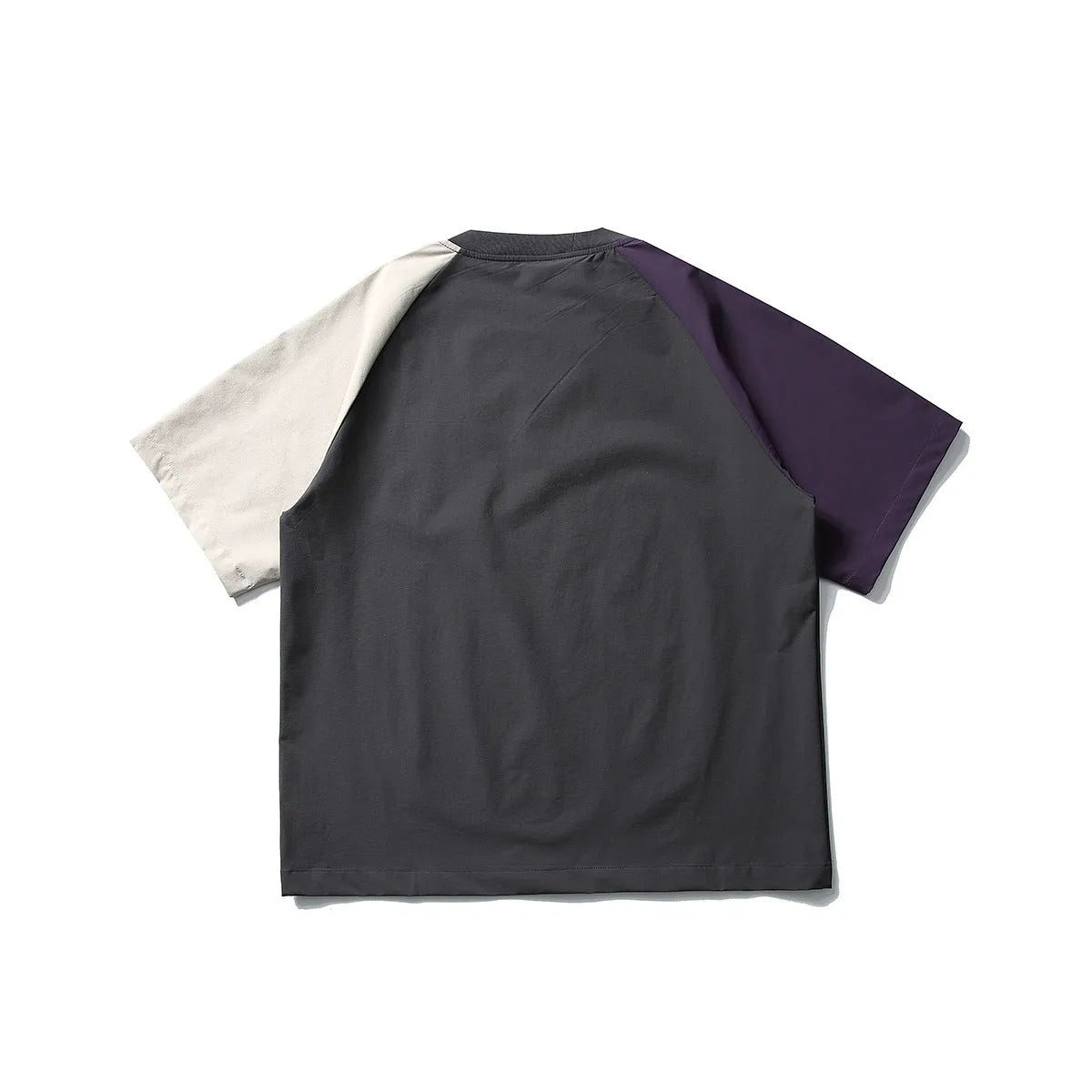 Dark grey men's t-shirt with contrast colour raglan sleeves and loose fit