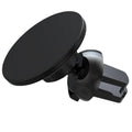 Black aluminium alloy magnetic car phone holder attached to car air vent