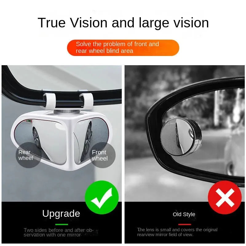 A 10.5x6.5cm car reversing mirror with 360-degree adjustability, high-definition glass, and ABS shell in a black finish