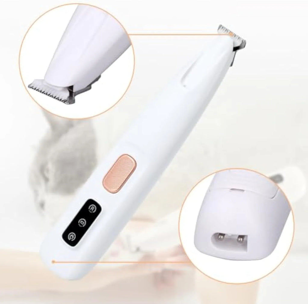 White dog paw trimmer with LED light and rechargeable USB cable