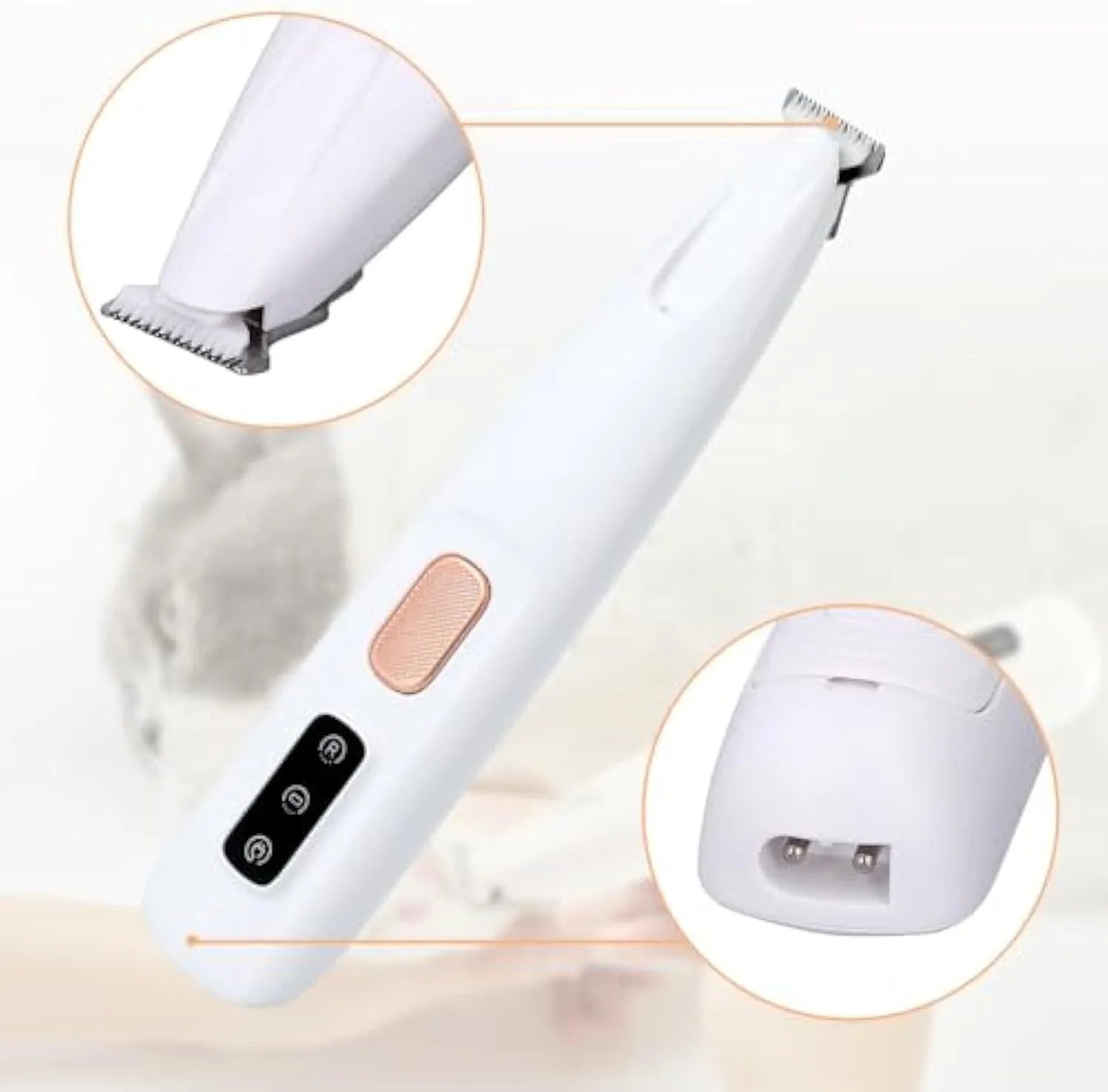 White dog paw trimmer with LED light and rechargeable USB cable