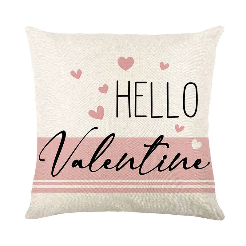 Square Valentine's Day pillow cover with red heart plaid print on a 45cm cotton cushion.