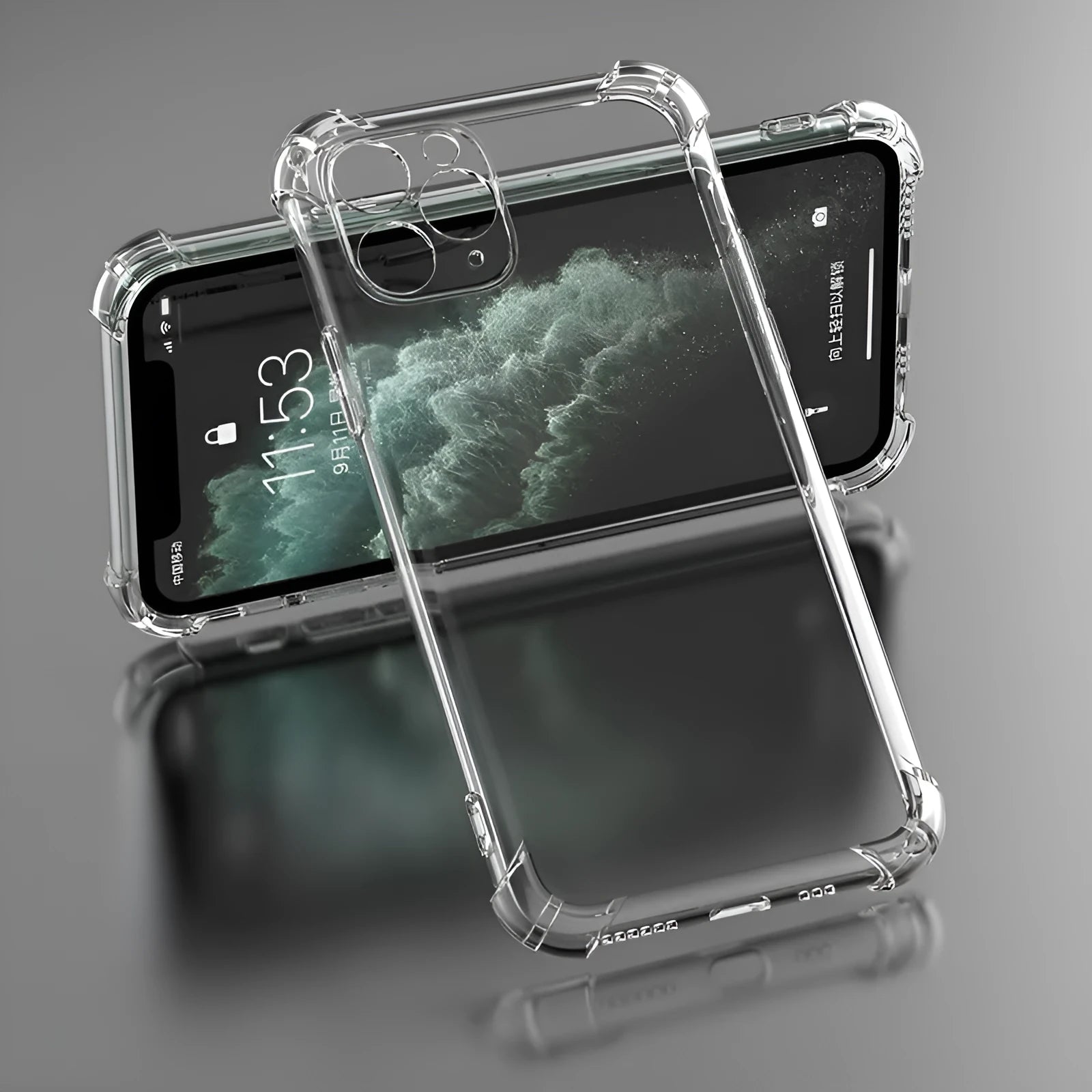 Clear TPU shockproof phone case for multiple Apple iPhone models showing transparent design