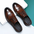 Men's black and brown brogue business shoes with traditional detailing and PU leather upper