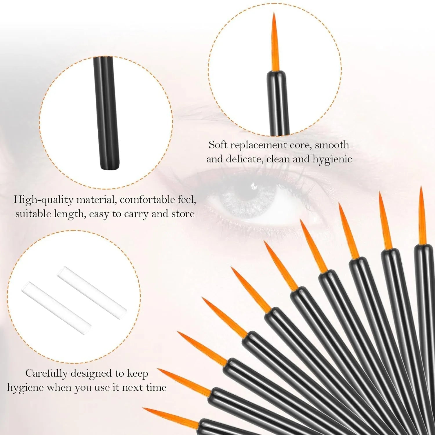 100 pack black disposable eyeliner brushes with ultra-fine tips on white background