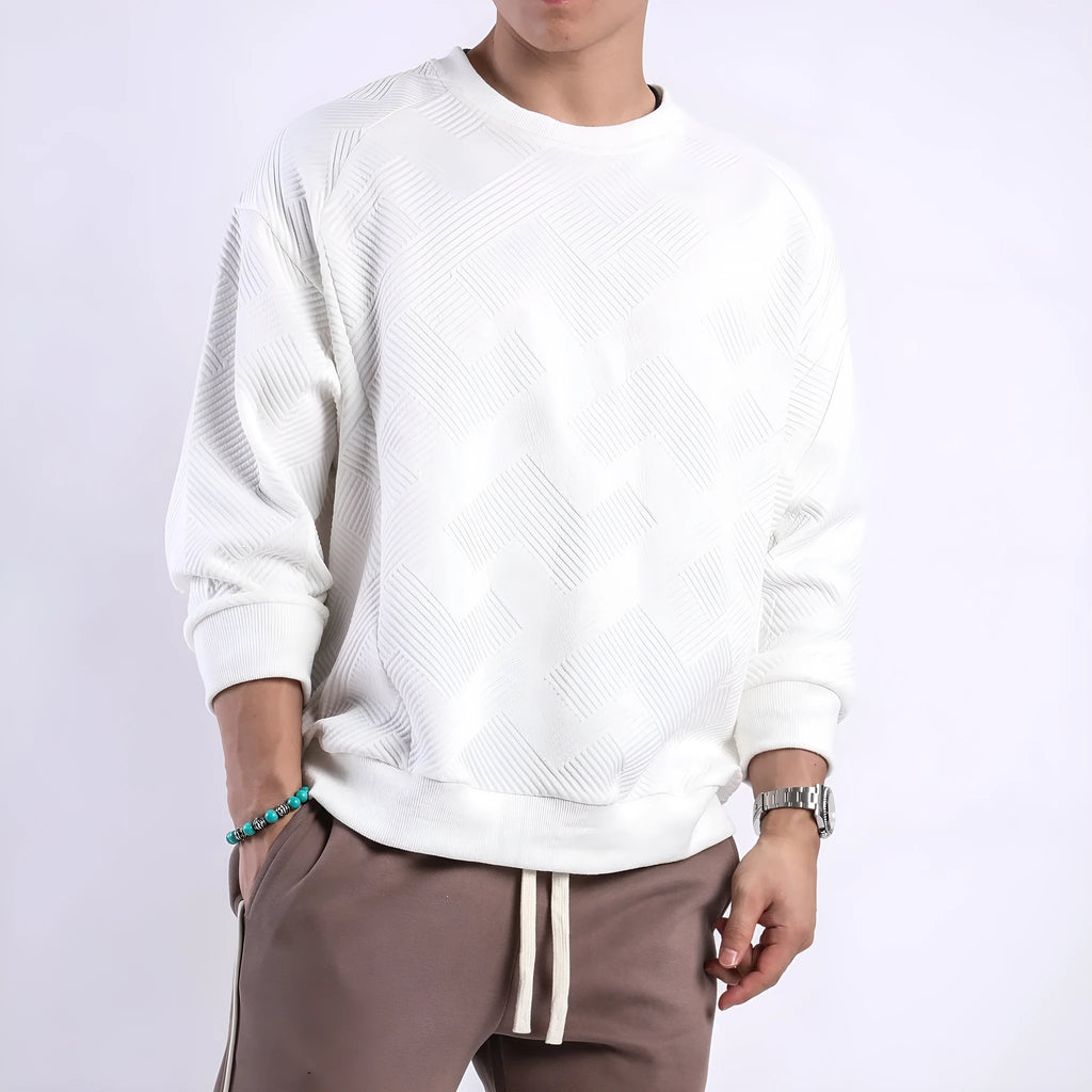 Men's twill jacquard loose fit round neck sweater solid colour