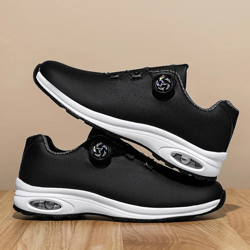 Men's black and white low-top mesh casual tennis shoes with cross straps and composite sole