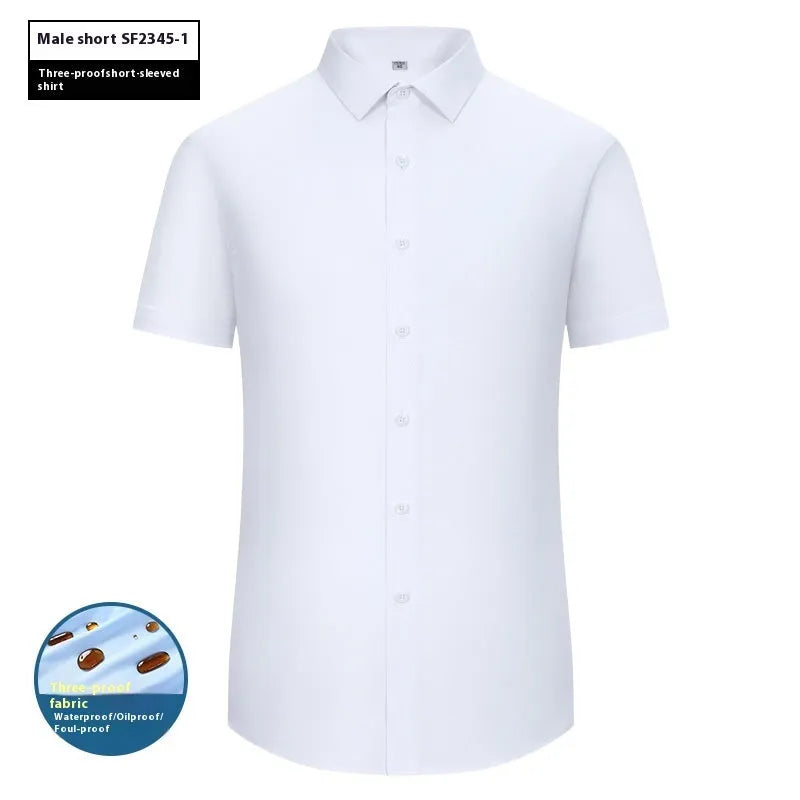 Men's slim fit bamboo fibre business shirt with square collar in waterproof stain resistant fabric