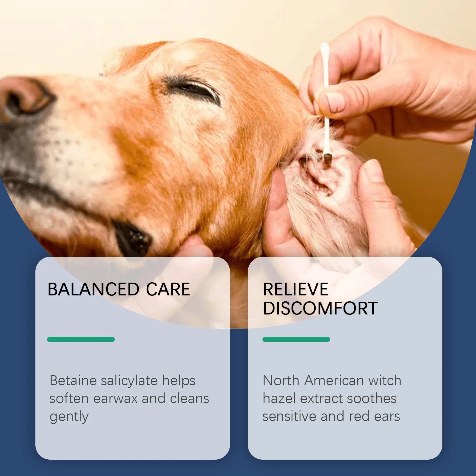 100ml bottle of gentle dog and cat ear cleaner solution for removing earwax