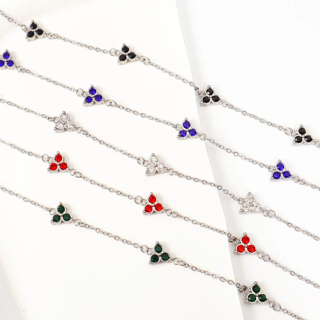 Women's stainless steel bracelet with three diamond geometry design and triangle elements