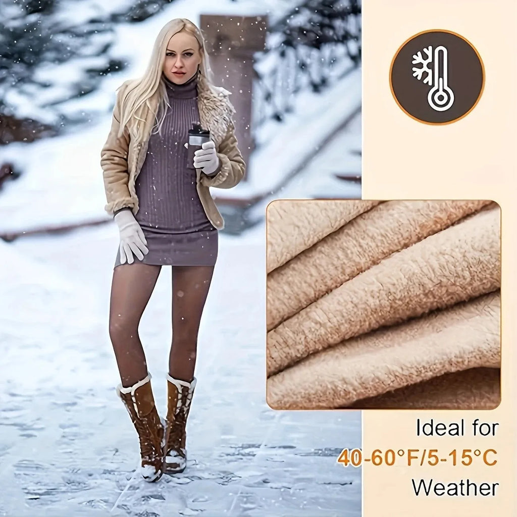 Anti-snagging wool-lined nylon leggings shown in black and coffee colour options with footed design.