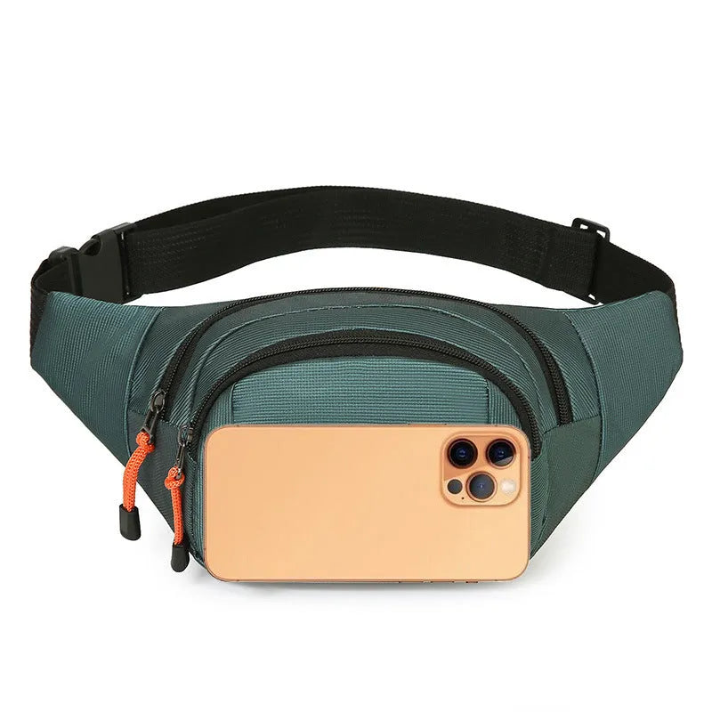 Large capacity waterproof slanted chest bag in nylon with polyester lining available in black, blue, gray, green