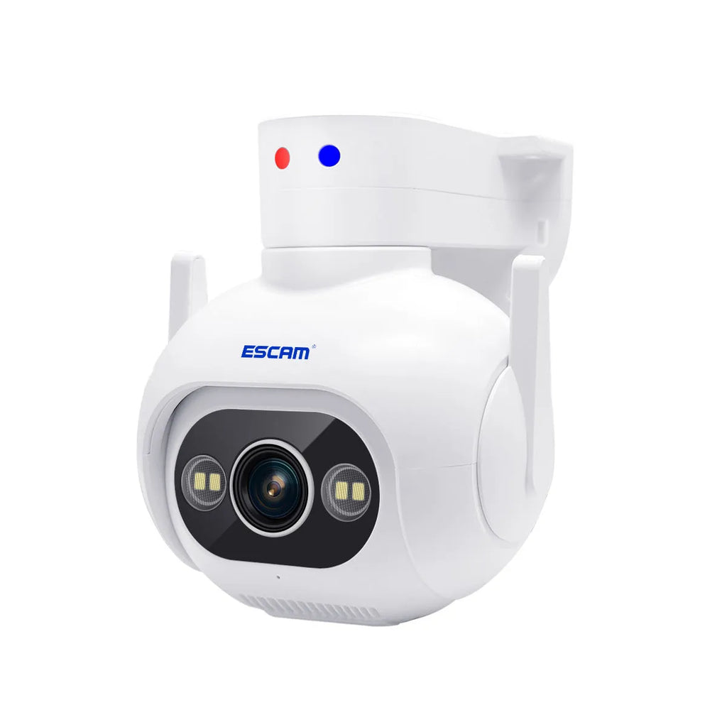 White plastic 4MP smart colour night vision security camera with wall mount bracket.