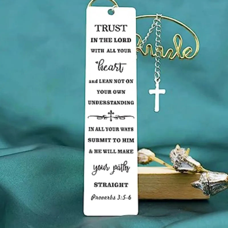 Stainless steel alloy bookmark with Bible verse engraving, European style, CFS5170 steel colour