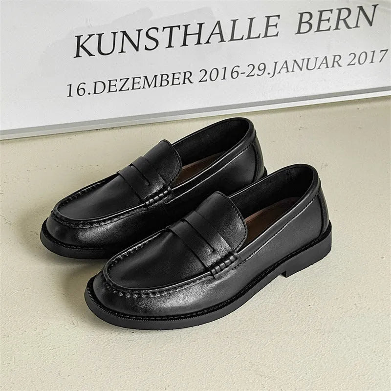 Men's slip-on retro casual shoes in beige, microfiber upper, rubber sole, side view