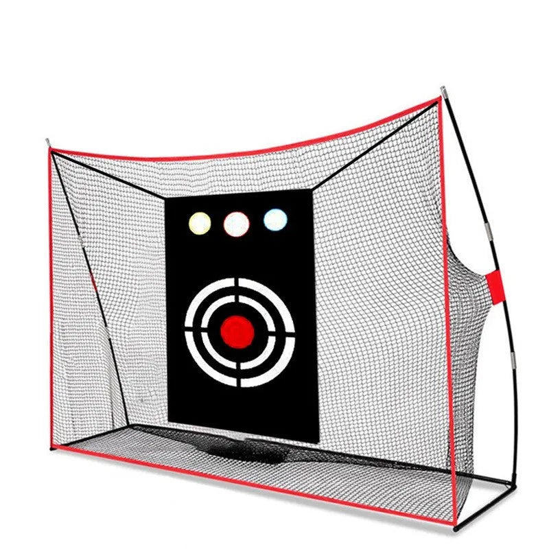 Golf swing wedge training net with cross target design and hitting mat