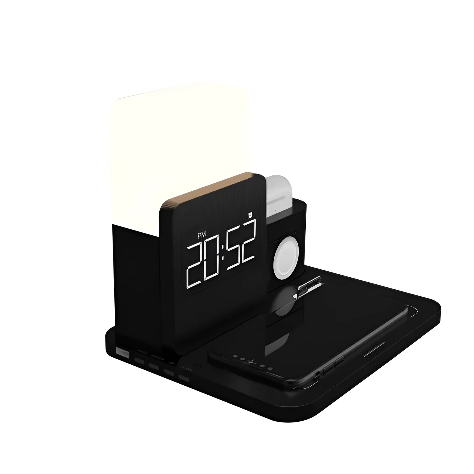 3-in-1 wireless charging stand for phone, earbuds and smartwatch in dark green, light green or black