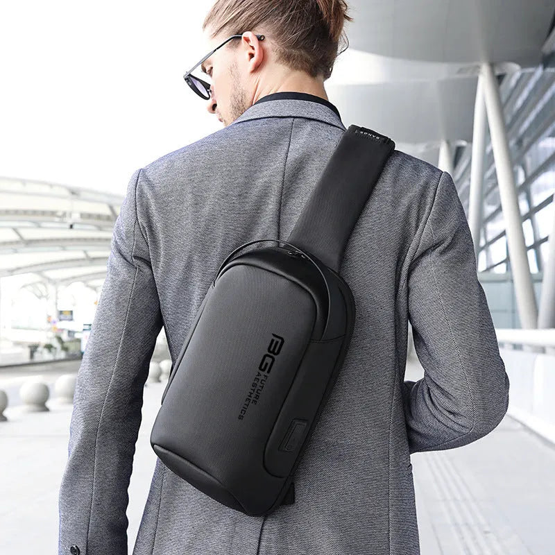 Men's Oxford cloth shoulder bag with letters design and multiple compartments for business travel