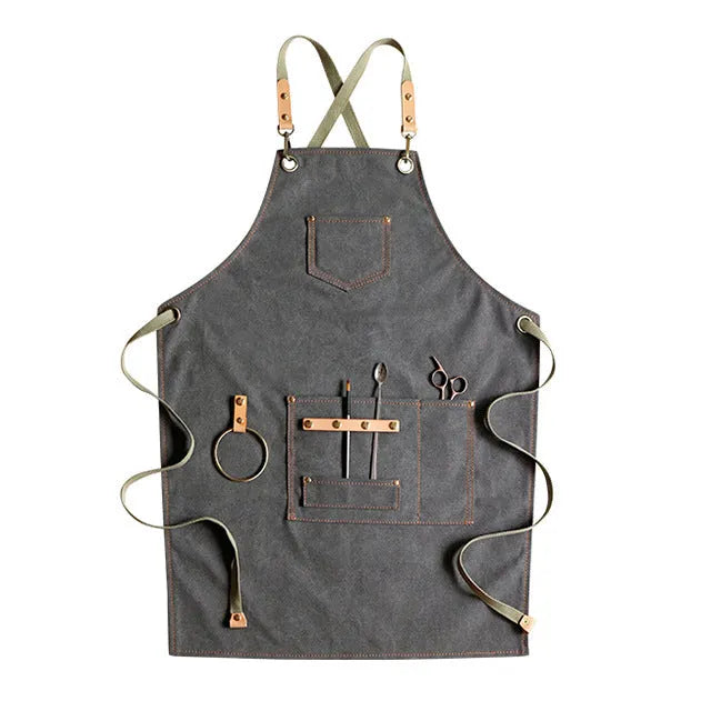 Canvas cross strap apron in solid colour, free size, for cafe, baking, gardening work