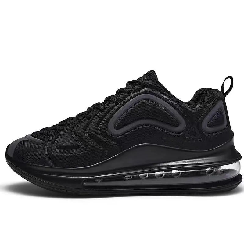Men's black casual air cushion running shoes with lace-up front and round toe