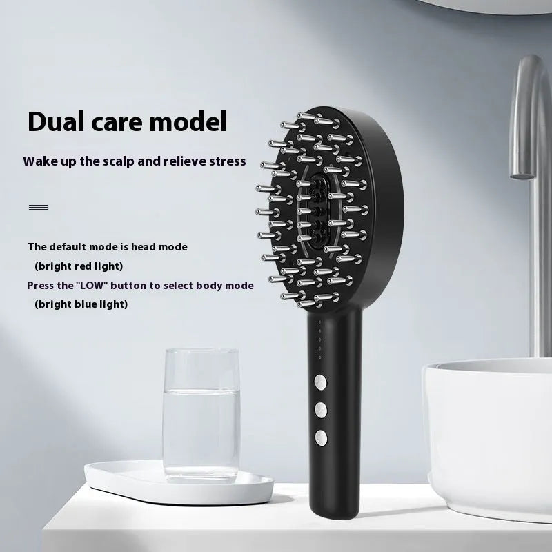 Black KD3802 rechargeable scalp massager with vibration function and USB charging cable.