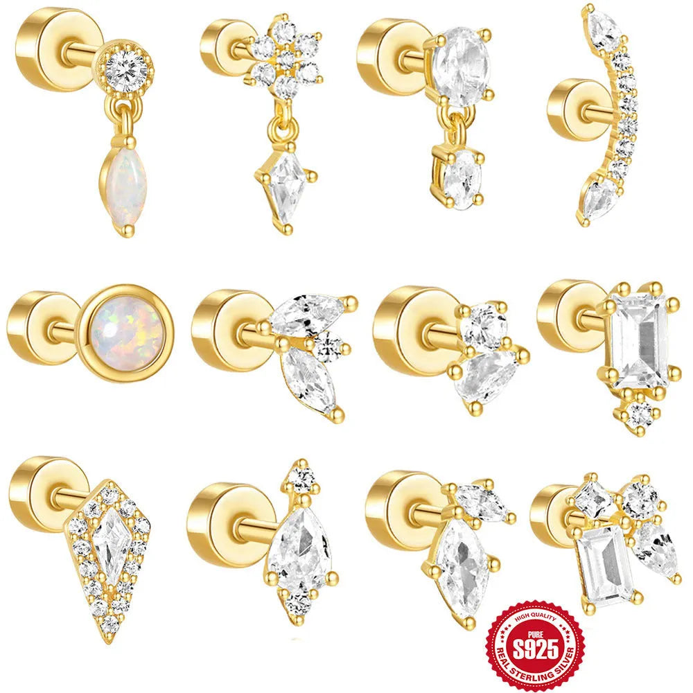 S925 sterling silver flat column threaded ear bone stud in a gold electroplated finish.