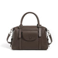 Genuine leather ladies handbag in street trend style with stitching and lock detail