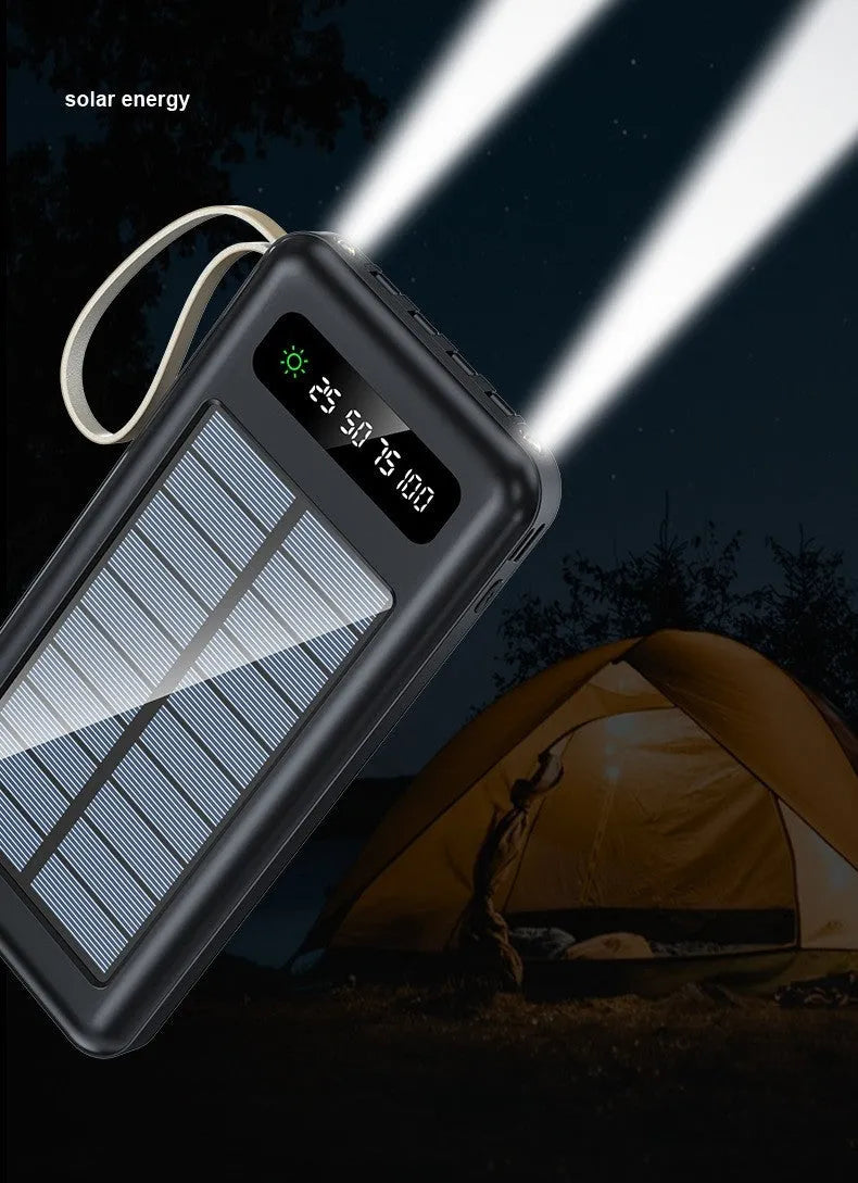 Solar power bank in black or white with capacity options of 20000mAh and 30000mAh