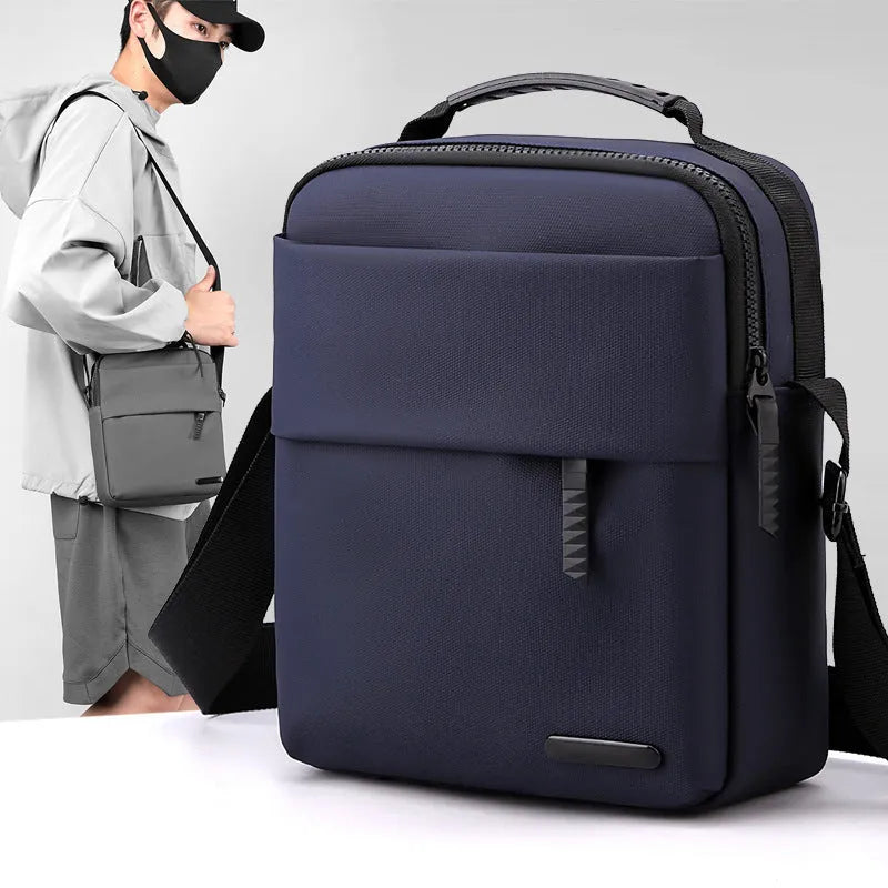 Men's waterproof crossbody bag in army green with PU leather exterior and sewing line detail