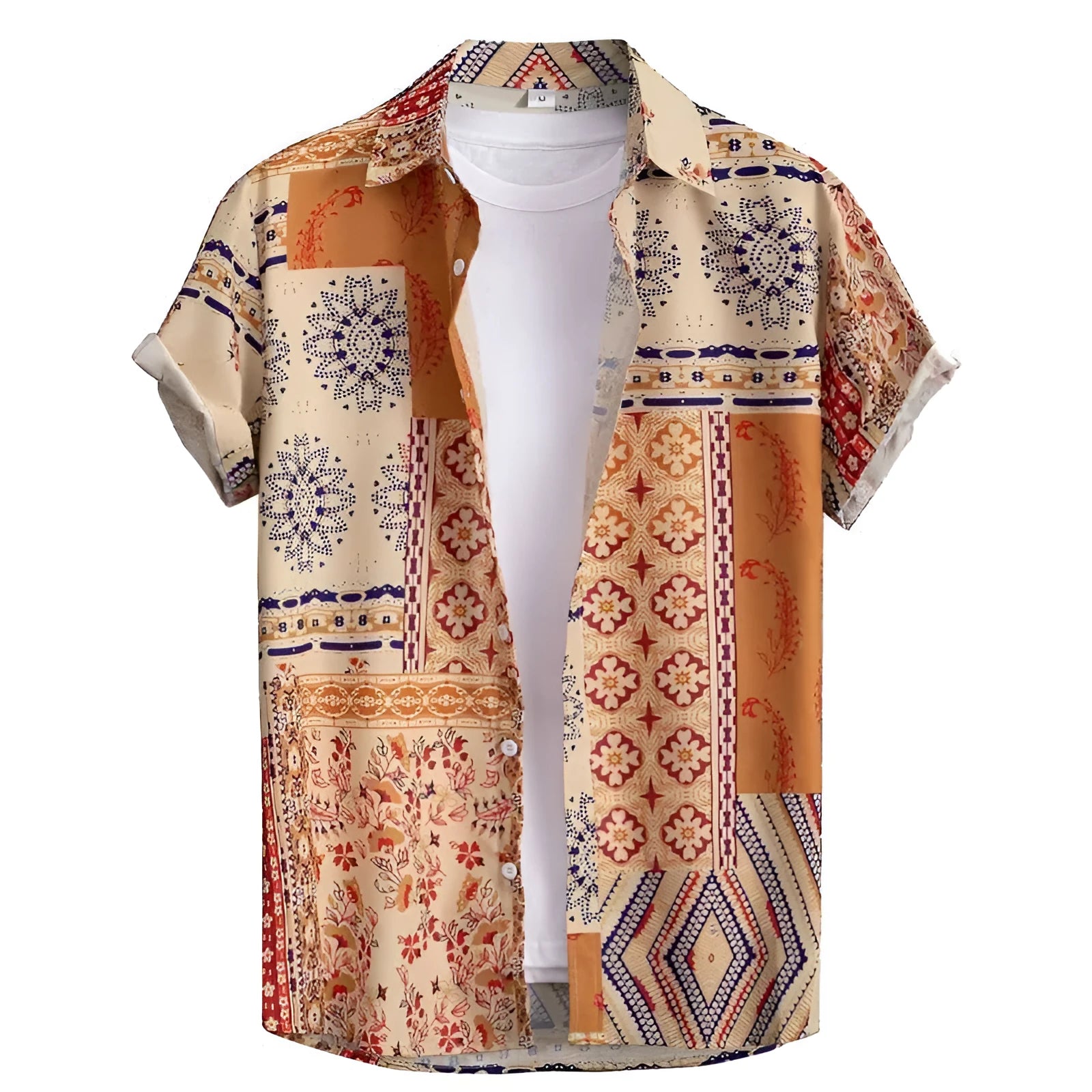 Men's slim fit digital print Hawaiian short sleeve shirt in polyester stretch fabric, available in multiple colours and sizes S to 6XL