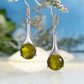 Olive green topaz drop earrings with water drop shape and retro style