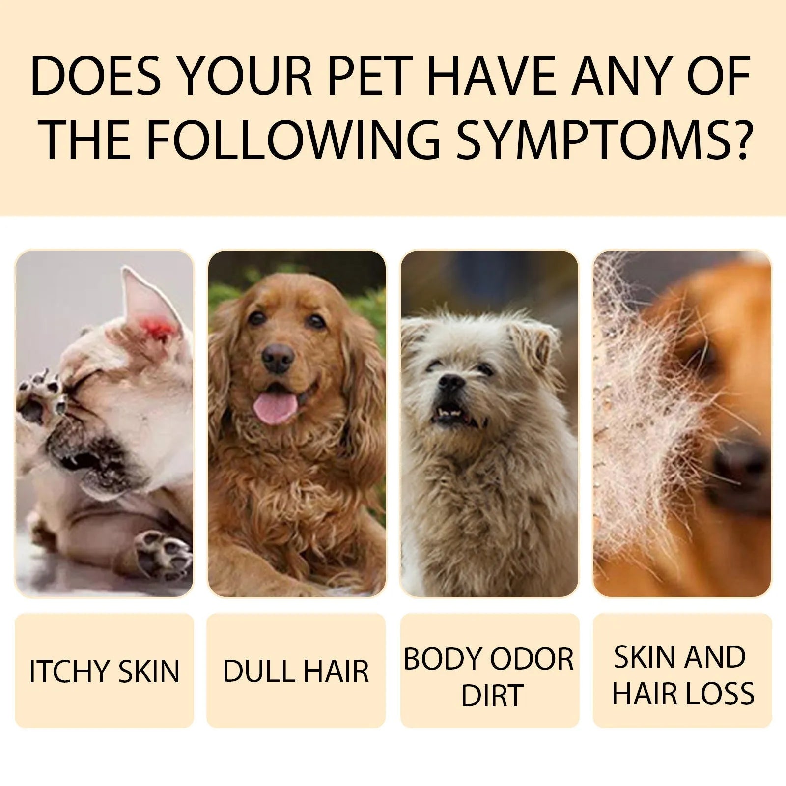 Bottle of mild dog shampoo for soft, clean hair, shown in 100ml and 300ml sizes.