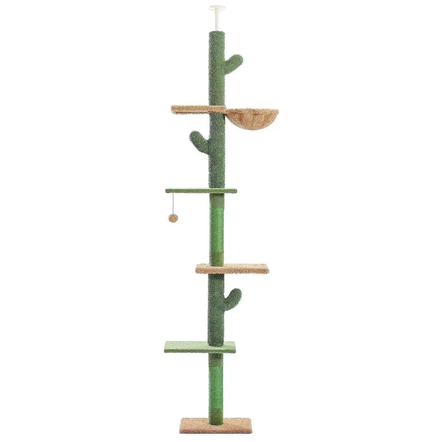 Solid wood cat climbing frame with integrated scratch board and hanging cat toy