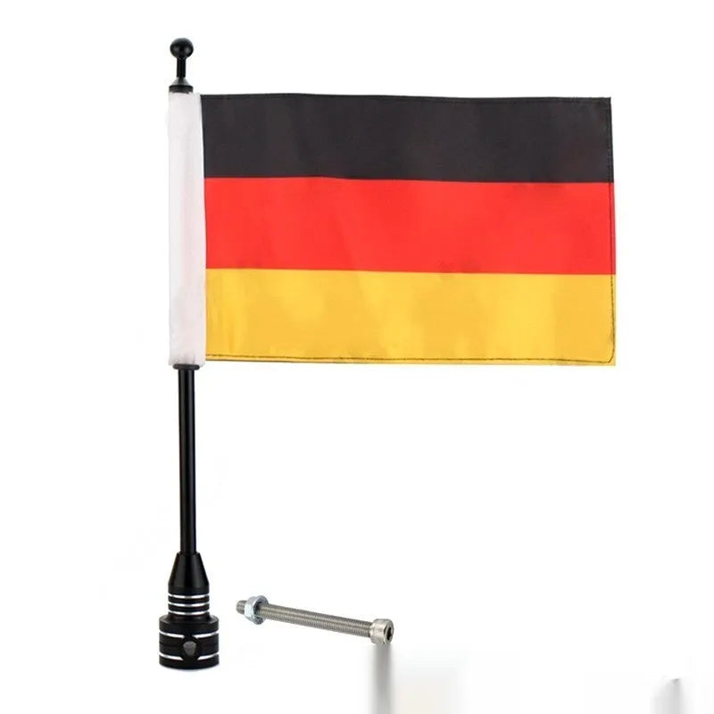 Motorcycle side box flagpole bracket in black or silver for luggage rack accessory mounting