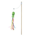 Cat wand toy with colourful ribbons, catnip fish and bell on 40cm wooden handle
