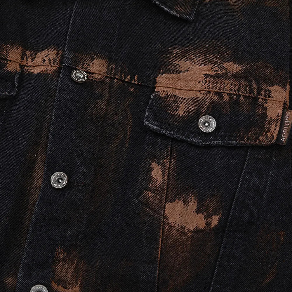 Fashion holes denim clothes jacket for men in black cotton street style