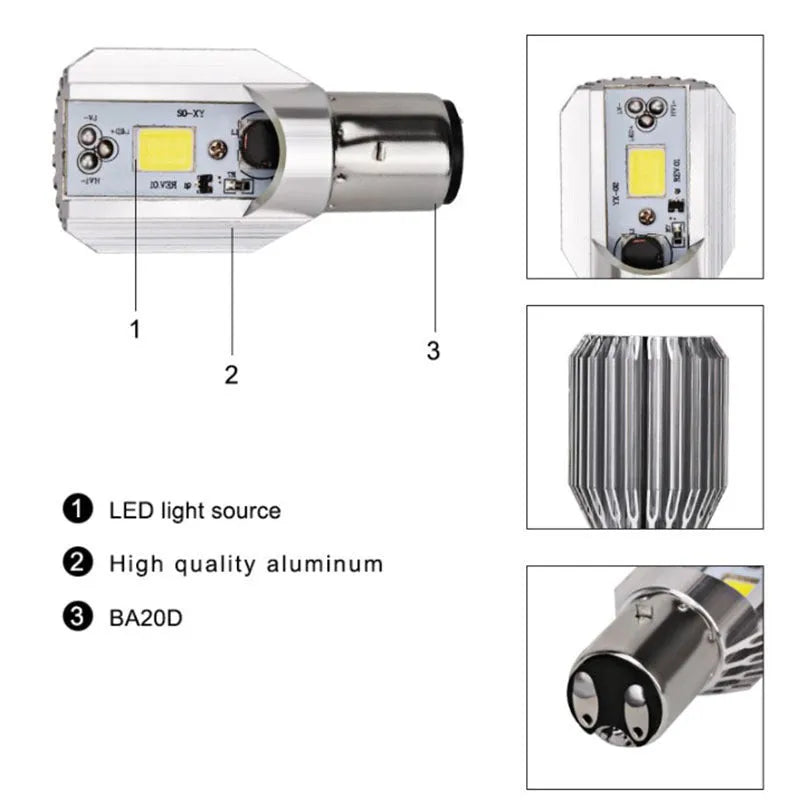 Motorcycle LED M4 double claw H6 headlight 20W 12-80V white light aluminium housing